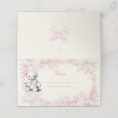 Roze Toile Teddy Bear Baby shower Welkomstbord Plaatskaartje (Buitenkant ongevouwen)