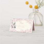 Roze Toile Teddy Bear Baby shower Welkomstbord Plaatskaartje (Voorkant)