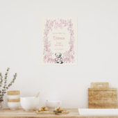 Roze Toile Teddy Bear Baby shower Welkomstbord Poster (Keuken)
