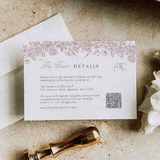 Roze Toile Trouwdetails Enclosure Card QR-code Informatiekaartje