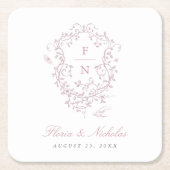 Roze Toile Trouwpapier Onderzetters Chinoiserie Ch (Voorkant)