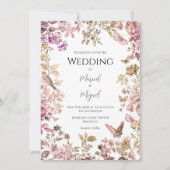 Roze Toile Vintage bruiloft Kaart (Voorkant)