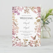 Roze Toile Vintage bruiloft Kaart (Staand voorkant)