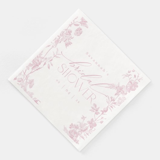 Roze Toile Vrijgezellenfeest servetten |  bloem (Hoek)