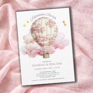 Roze Toilet Heet Lucht Ballon Baby Borrel Kaart