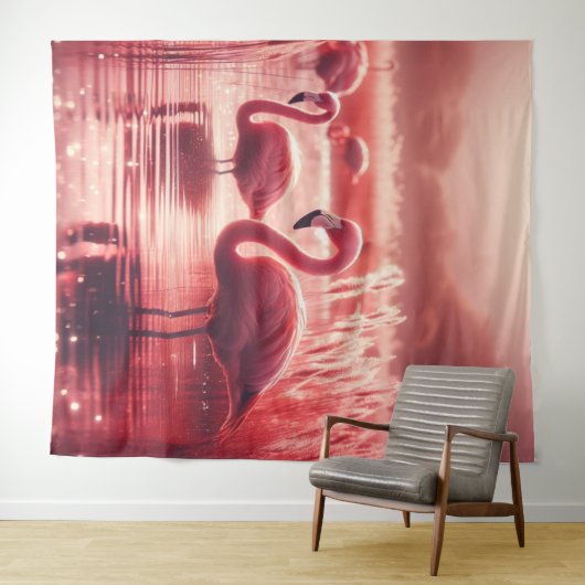 Roze Tone Flamingo's Wandkleed (In Situ (horizontaal))