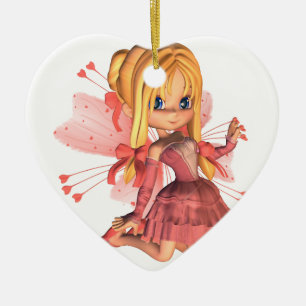 Roze Toon Valentijn Fairy - 2 Keramisch Ornament