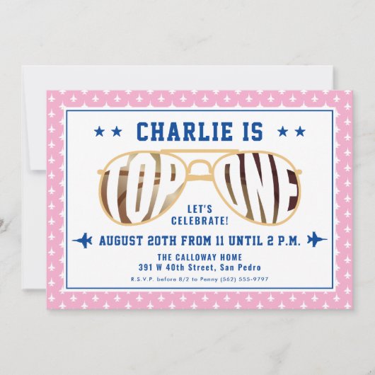 Roze TopOne gevechtspiloot met thema eerste verjaa Kaart (Voorkant)