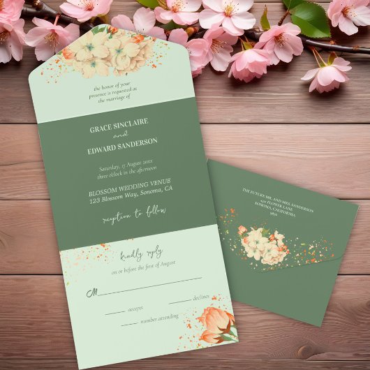 roze torenbloesems , die allemaal in één keer wedd all in one uitnodiging