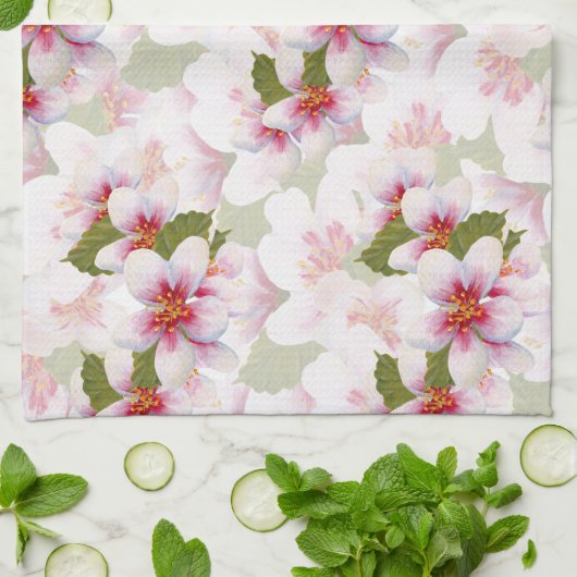  roze torenbloesems Waterverf Theedoek (Gevouwen)