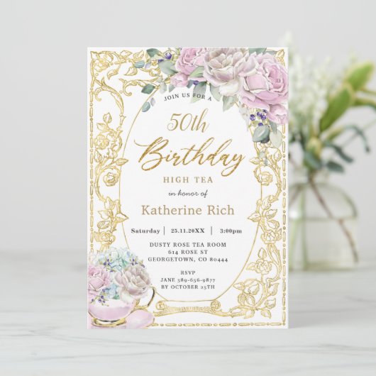  roze torenhoge thee iedere dag kaart (Staand voorkant)