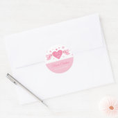 Roze Tortelduifjes Baby Geboorte Aankondiging Ronde Sticker (Envelop)