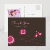 Roze Tortelduifjes en bloemen Briefkaart (Voorkant / Achterkant)