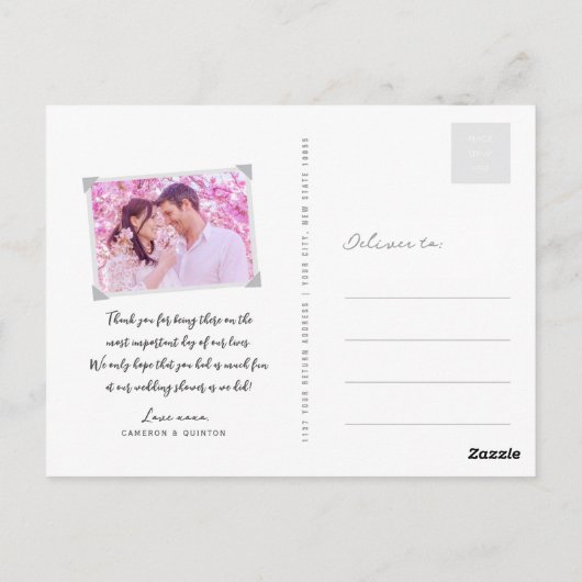 Roze Tortelduifjes en bloemen Briefkaart (Achterkant)