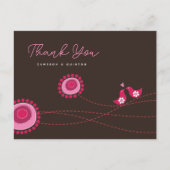 Roze Tortelduifjes en bloemen Briefkaart (Voorkant)