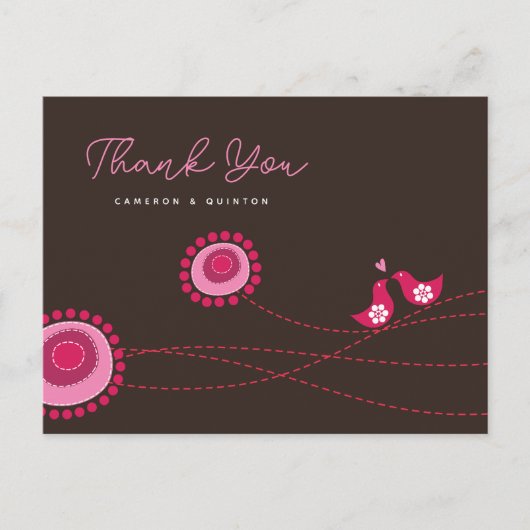 Roze Tortelduifjes en bloemen Briefkaart (Voorkant)