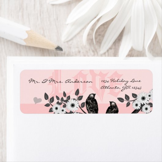  Roze Tortelduifjes Return Address Etiket (Insitu)