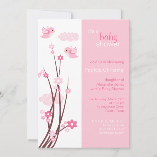 Roze Tortelduifjes Spring Flowers Baby shower Kaart (Voorkant)
