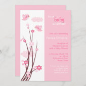 Roze Tortelduifjes Spring Flowers Baby shower Kaart (Voorkant / Achterkant)