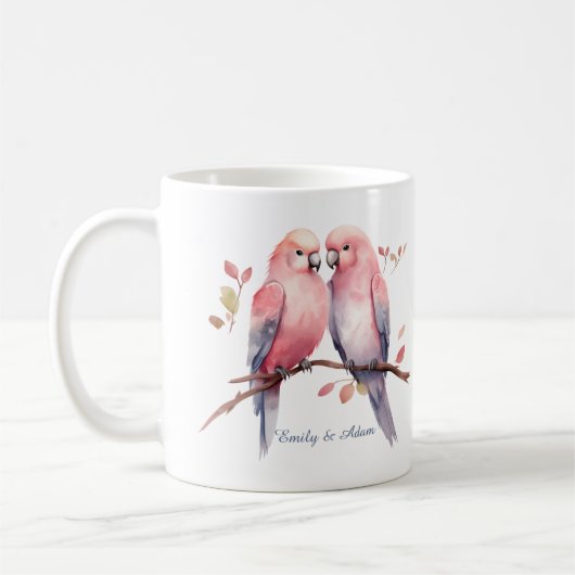 Roze Tortelduifjes Valentijnsdag Koffie Mok (Links)
