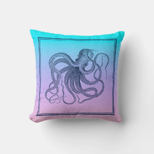 Roze tot blauwe  octopus illustratie kussen