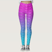 Roze tot blauwe ombre zilveren strepen patroon leggings (Voorkant)