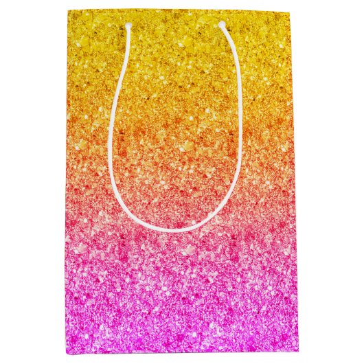 Roze tot gele gradiënt Glitter textuur Medium Cadeauzakje (Voorkant)