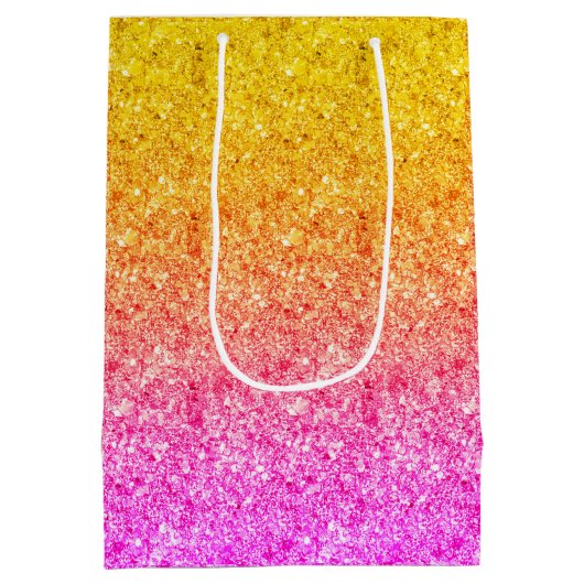 Roze tot gele gradiënt Glitter textuur Medium Cadeauzakje (Achterkant)