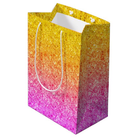 Roze tot gele gradiënt Glitter textuur Medium Cadeauzakje (Achterkant Gekanteld)