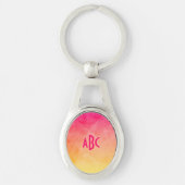 Roze tot gele Waterverf Ombre Monogram Sleutelhanger (Voorkant)