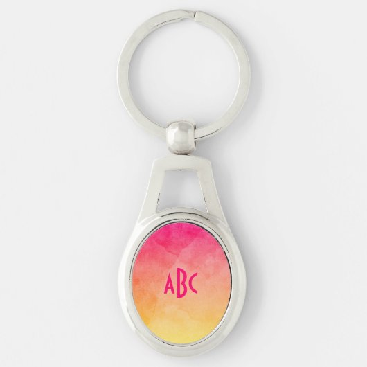 Roze tot gele Waterverf Ombre Monogram Sleutelhanger (Voorkant)