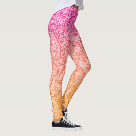 Roze tot oranje ombre met witte paisley leggings (Rechts)