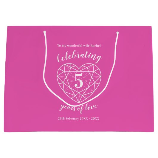 Roze Tourmaline Jubileum 5 jaar gepersonaliseerd Groot Cadeauzakje (Voorkant)