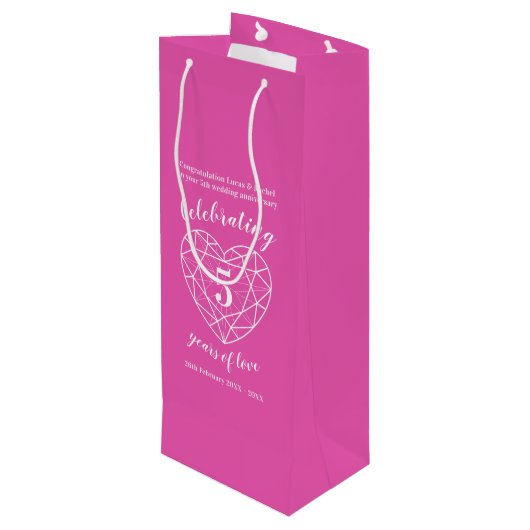 Roze Tourmaline Jubileum 5 jaar wijncadeauzak Wijn Cadeautas (Achterkant Gekanteld)