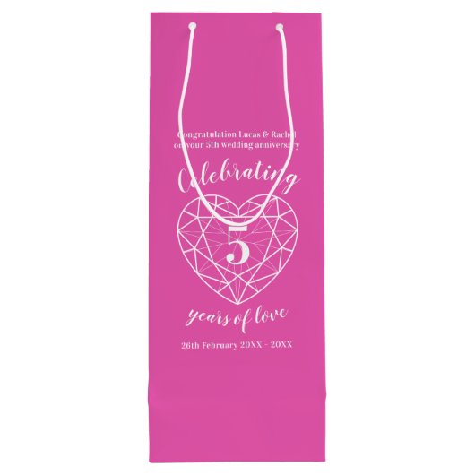 Roze Tourmaline Jubileum 5 jaar wijncadeauzak Wijn Cadeautas (Achterkant)