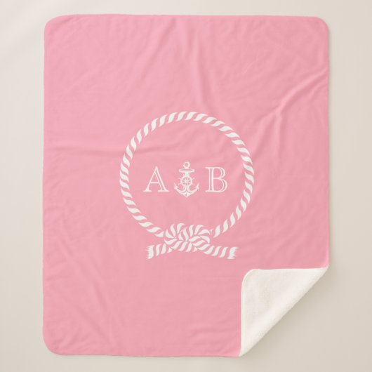 Roze Touw en Anker Monogrammed Sherpa Deken (Voorkant)
