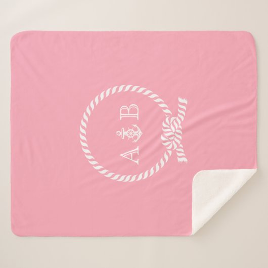 Roze Touw en Anker Monogrammed Sherpa Deken (Voorkant (horizontaal))
