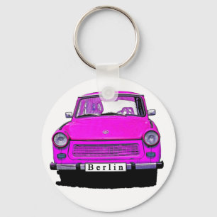 Roze trabant-auto sleutelhanger