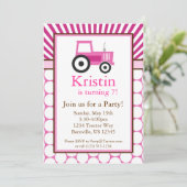 Roze tractor Boerderij Birthday Party nodigt uit Kaart (Staand voorkant)