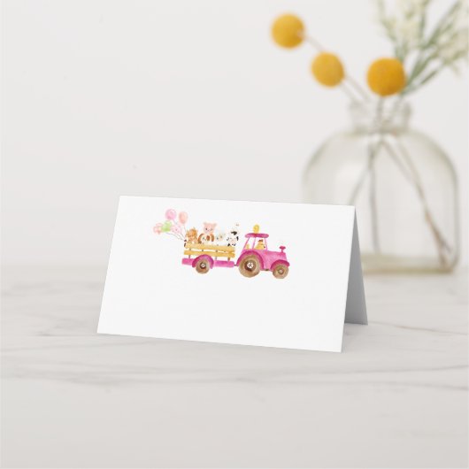 Roze tractor boerderij dieren meisje verjaardag vo plaatskaartje (Voorkant)