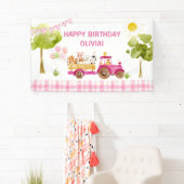 Roze tractor boerderij dieren verjaardagsfeestje spandoek (Insitu)