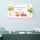 Roze tractor boerderij dieren verjaardagsfeestje spandoek (Beurs)