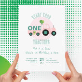 Roze Tractor Boerderij Meisje 1e Verjaardag Kaart