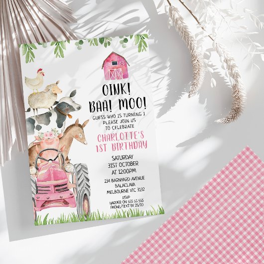 Roze Tractor Boerderij Oink Baa Moo Boerderij Verj Kaart