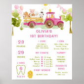 Roze tractor boerderijdieren infographic Milestone Poster (Voorkant)