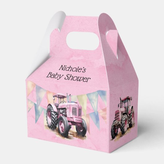 Roze Tractor Flag Waterverf Meisje Baby shower Bedankdoosjes (Voorkant Zijde)