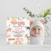 Roze Tractor Foto Boerderij Dieren 1e Verjaardag Kaart (Staand voorkant)