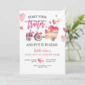 Roze tractor Girl Baby shower Kaart (Staand voorkant)