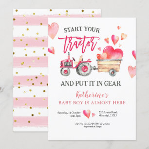 Roze tractor Girl Baby shower Kaart