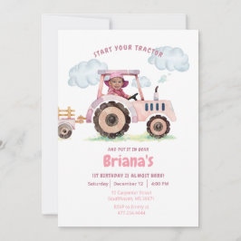 Roze Tractor Meisje Elke Leeftijd Verjaardag Foto Kaart